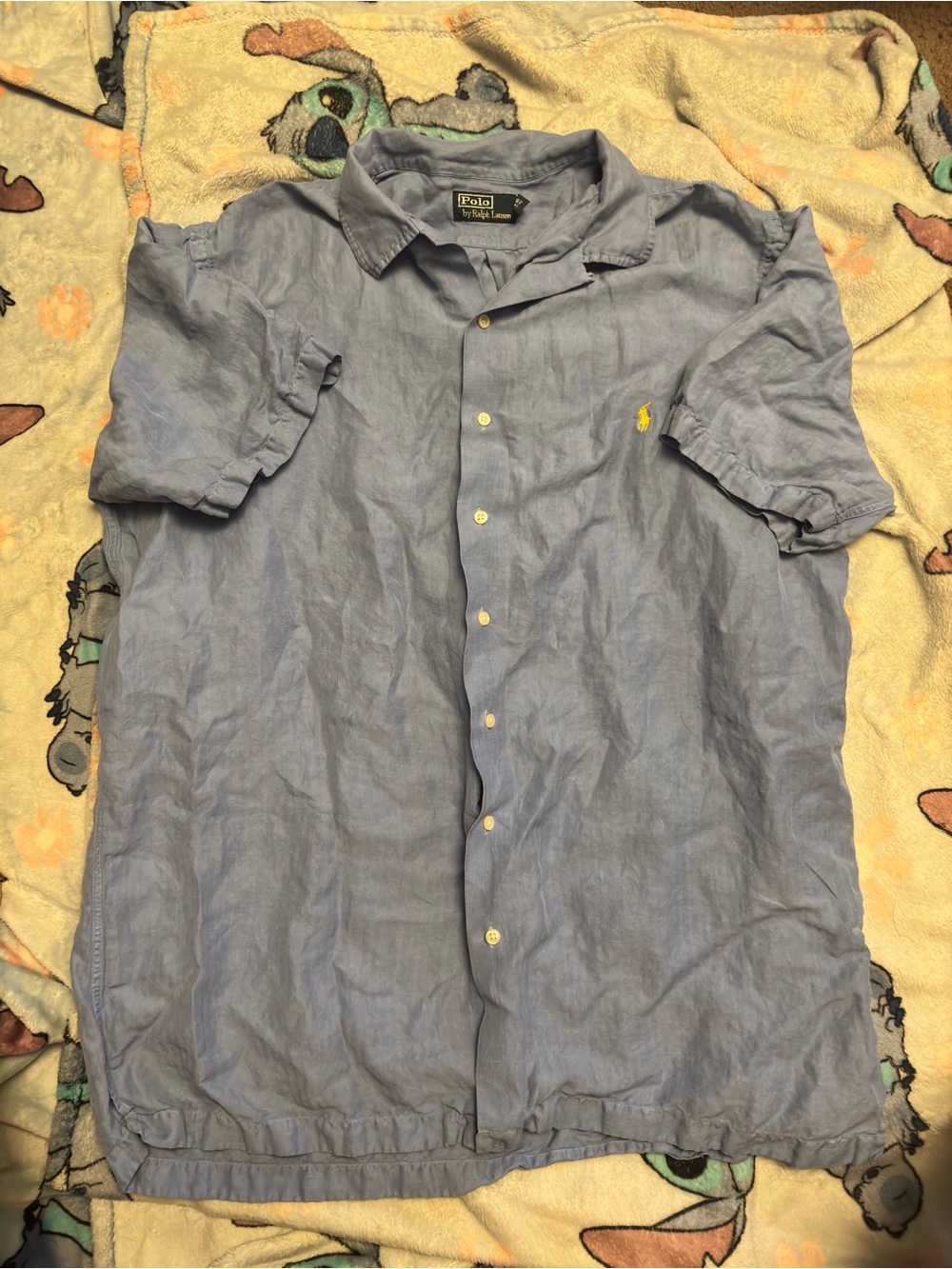 Polo by Ralph Lauren Light Blue Linen Short-Sleeve Shirt with Yellow Pony
